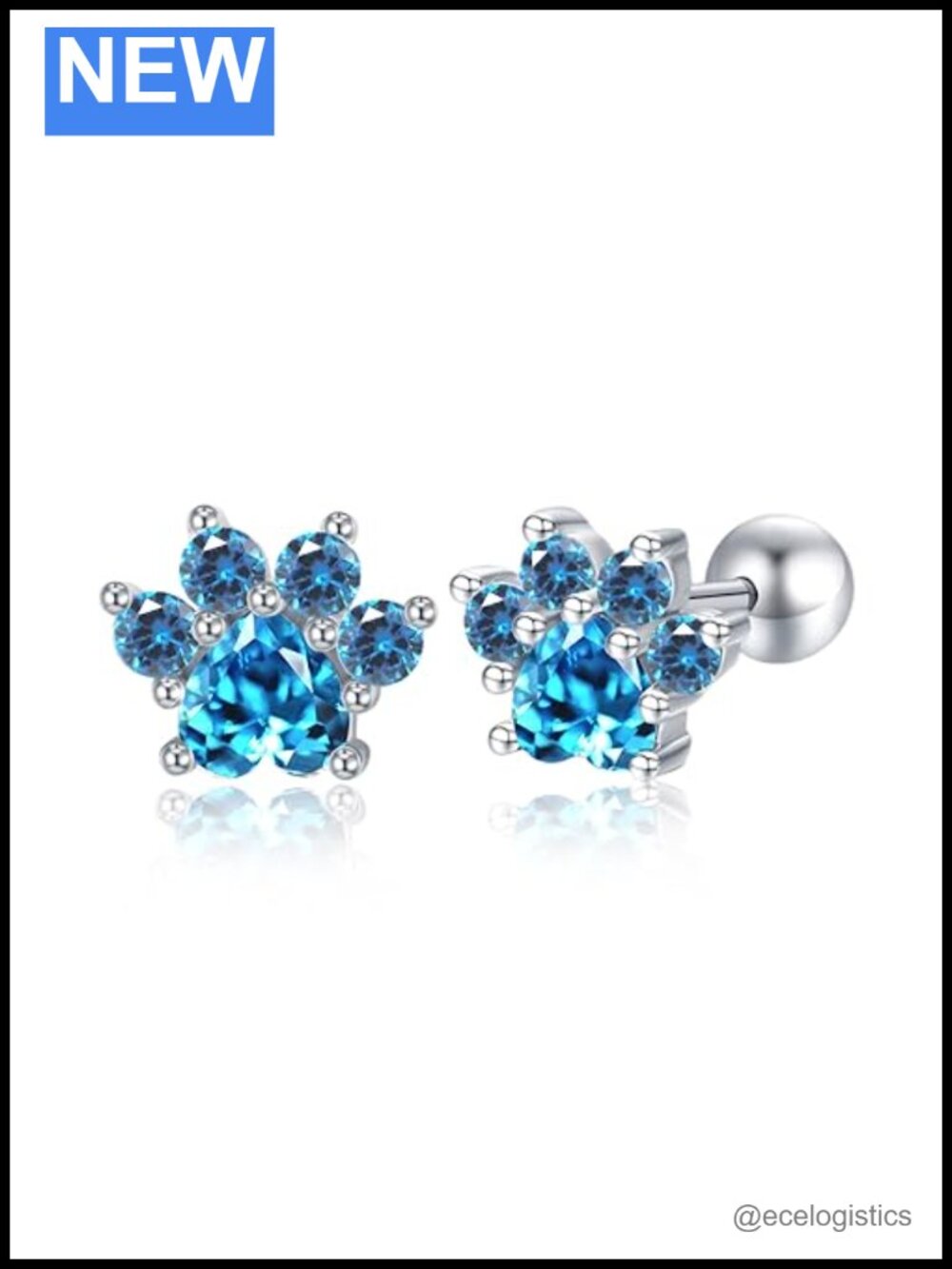 Paw Print Stud Earrings 925 Sterling Silver Hypoallergenic Screw Back